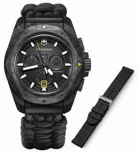 Victorinox Swiss Army I.N.O.X. Chronograph Black Carbon Black Dial Black Nylon Interchangeable Black Rubber Strap Day/Date Divers Quartz Mens Watch 241989.1