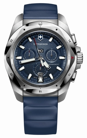 Victorinox Swiss Army I.N.O.X. Chronograph Stainless Steel Blue Dial Blue Rubber Strap Day/Date Divers Quartz Mens Watch 241984
