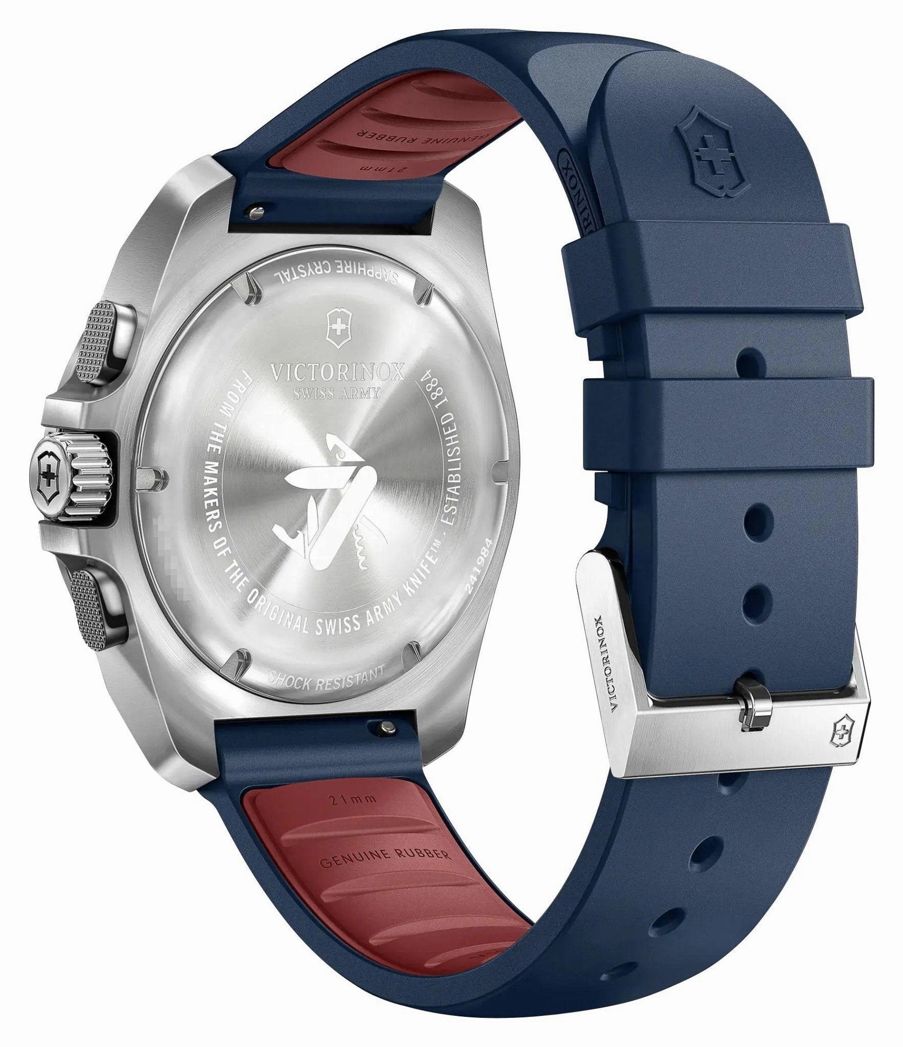 Victorinox Swiss Army I.N.O.X. Chronograph Stainless Steel Blue Dial Blue Rubber Strap Day/Date Divers Quartz Mens Watch 241984