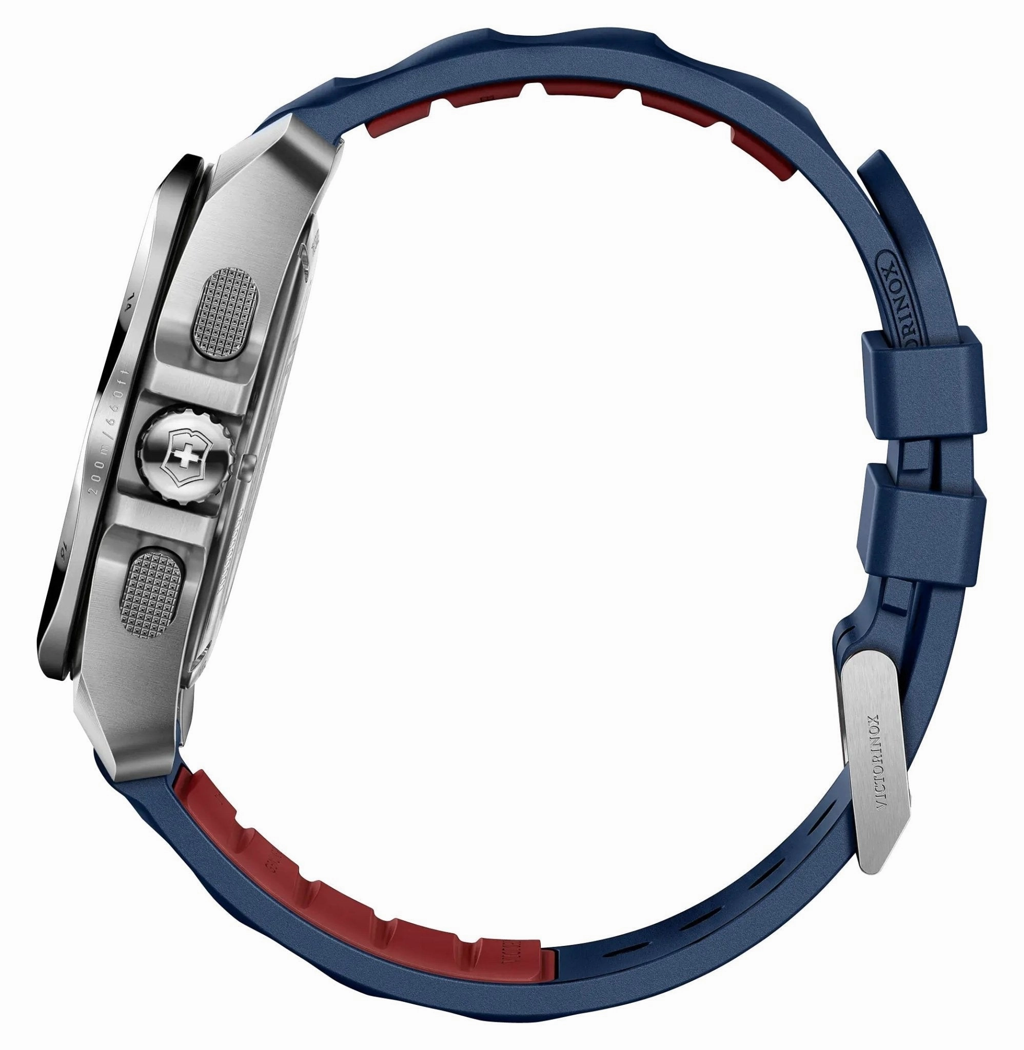 Victorinox Swiss Army I.N.O.X. Chronograph Stainless Steel Blue Dial Blue Rubber Strap Day/Date Divers Quartz Mens Watch 241984