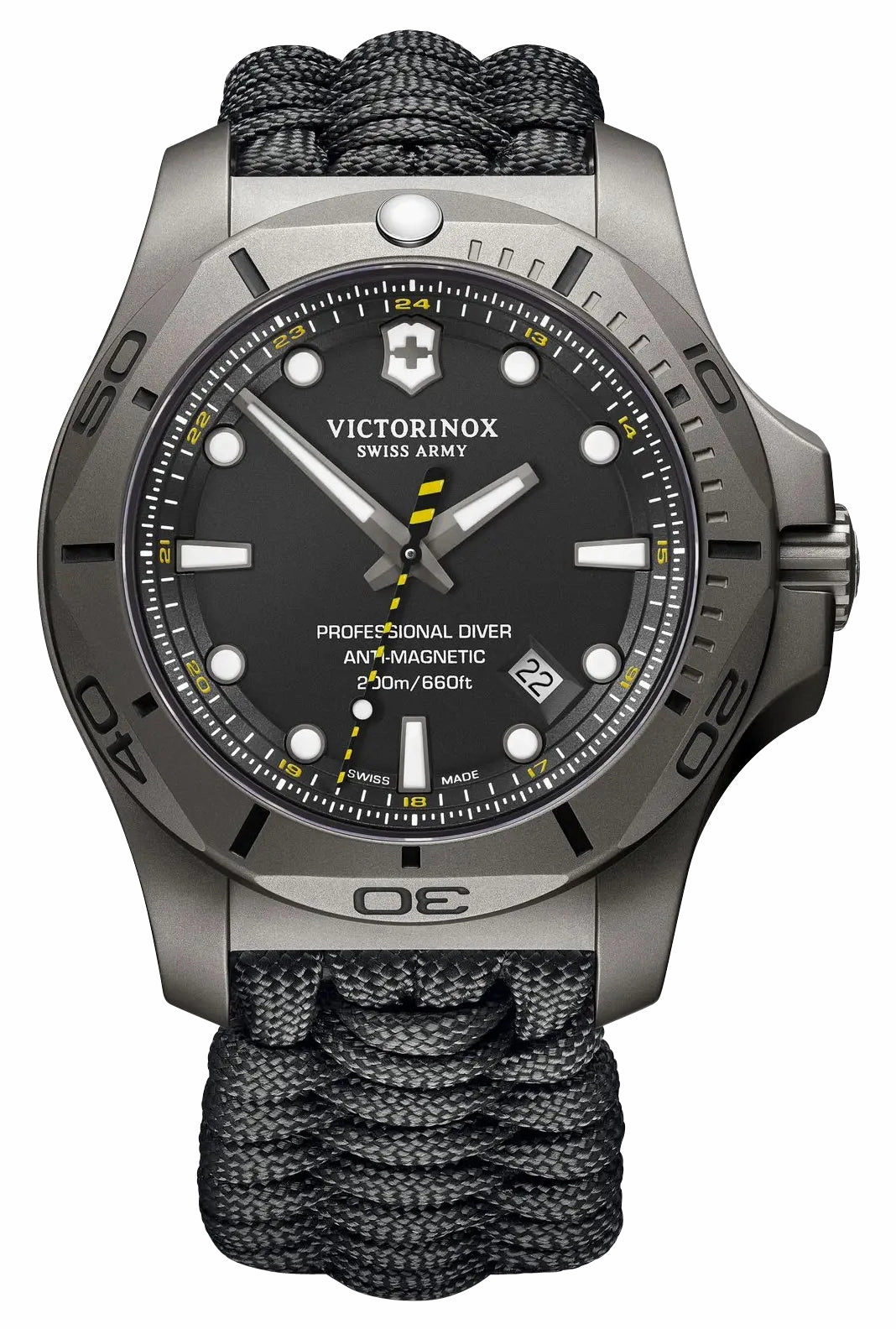 Victorinox Swiss Army I.N.O.X. Professional Diver Gray Titanium Black Dial Black Textile Interchangeable Black Rubber Strap Date Quartz Mens Watch 241812.2