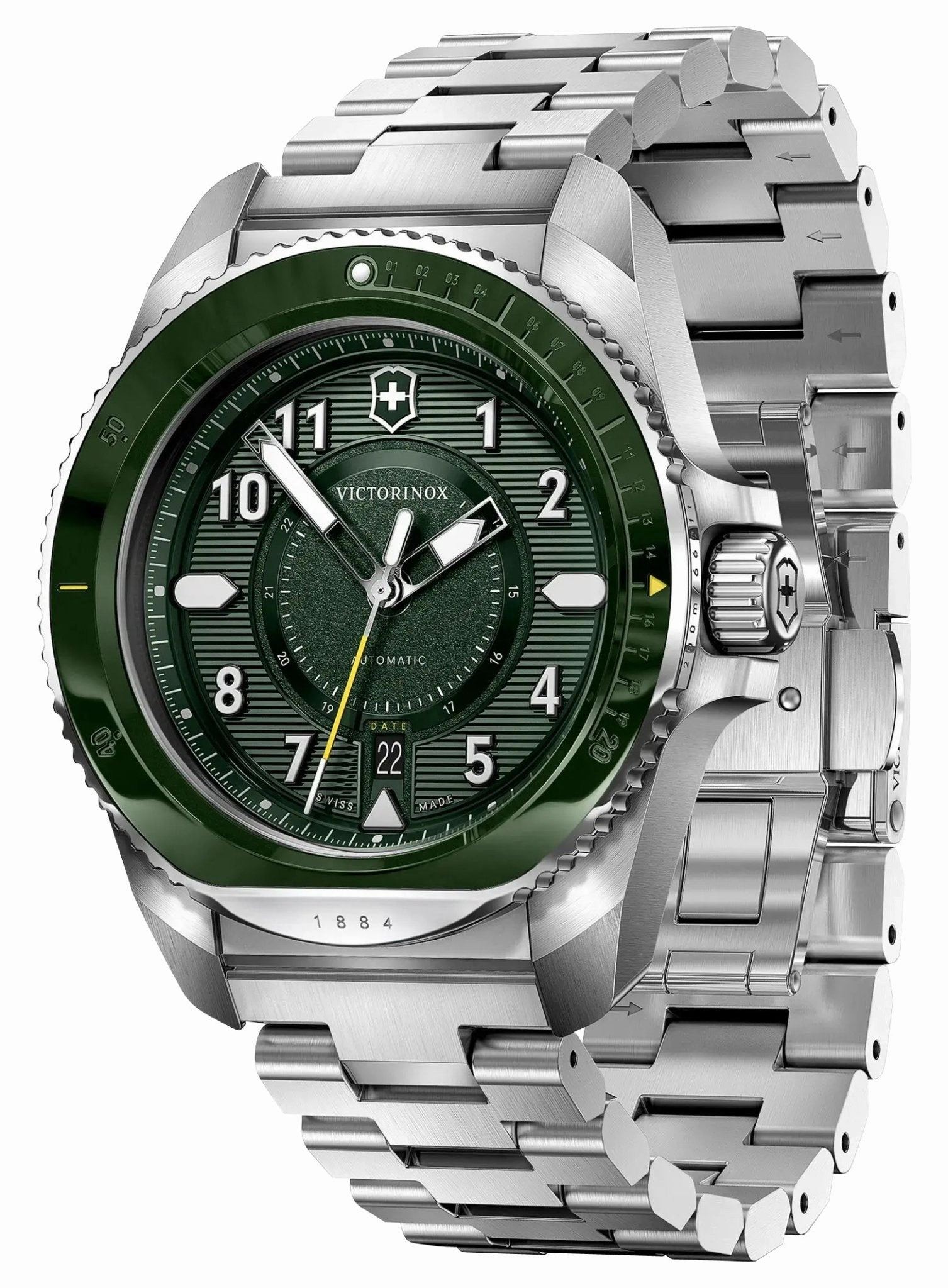 Victorinox Swiss Army Journey 1884 Automatic Stainless Steel Green Dial Date Divers Mens Watch 242015