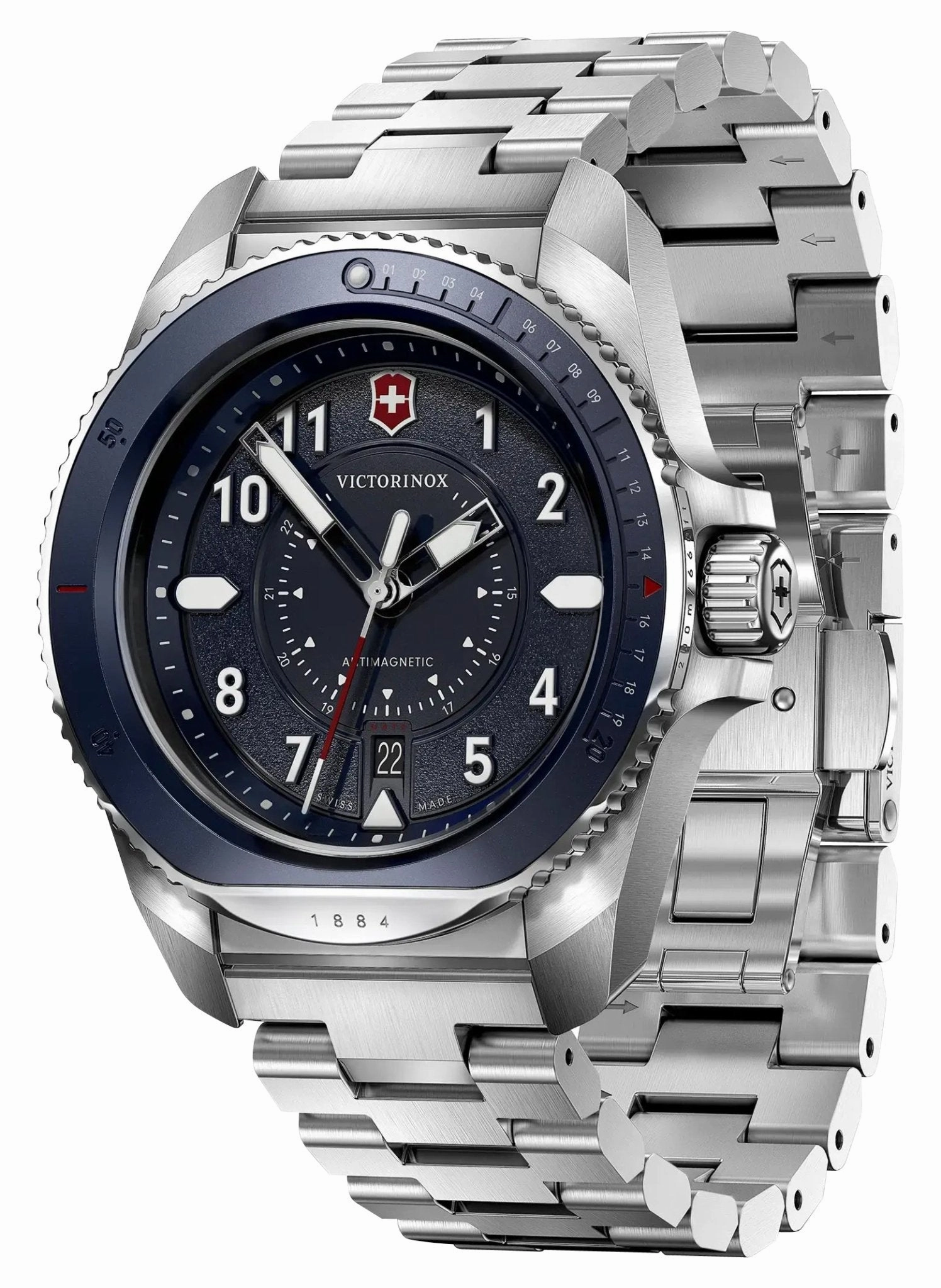 Victorinox Swiss Army Journey 1884 Stainless Steel Blue Dial Date Divers Quartz Mens Watch 241978