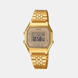Vintage Women Digital Gold Dial Stainless Steel Watch LA680WGA-9DF D345