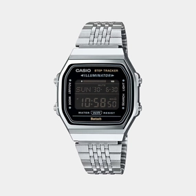 Vintage Unisex Quartz Black Dial Digital Stainless Steel Watch ABL-100WE-1BDF D366