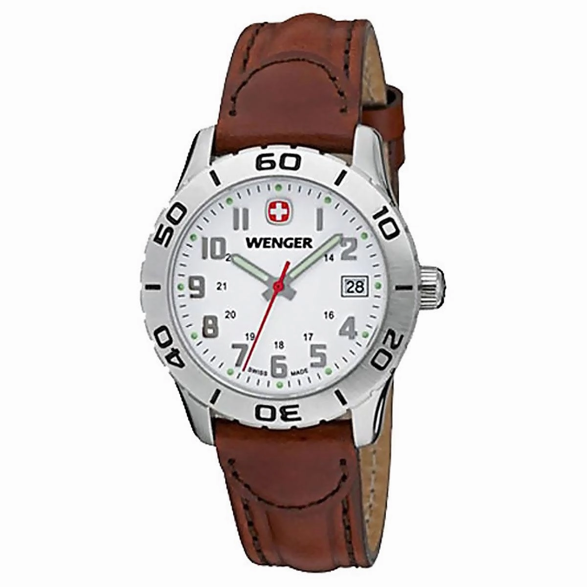 Wenger 0721.101 Swiss Made Women's Grenadier White Dial Brown Leather Strap Sport Watch