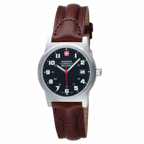 Wenger 72917 Men's Military Classic Field Sports Black Dial Brown Leather Strap Swiss Watch