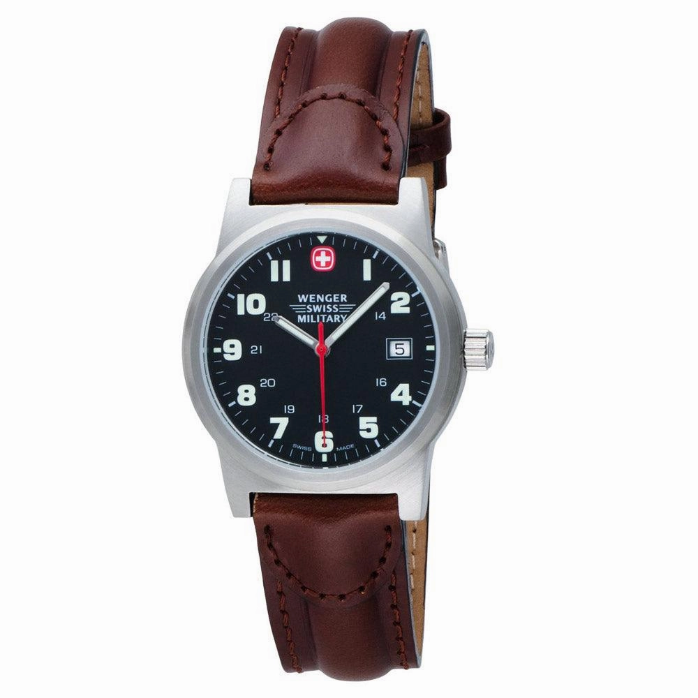 Wenger 72917 Men's Military Classic Field Sports Black Dial Brown Leather Strap Swiss Watch