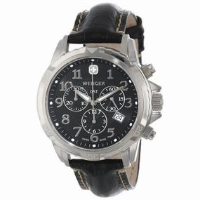 Wenger 78255 Men's GST Chrono Black Dial Black Leather Strap Watch