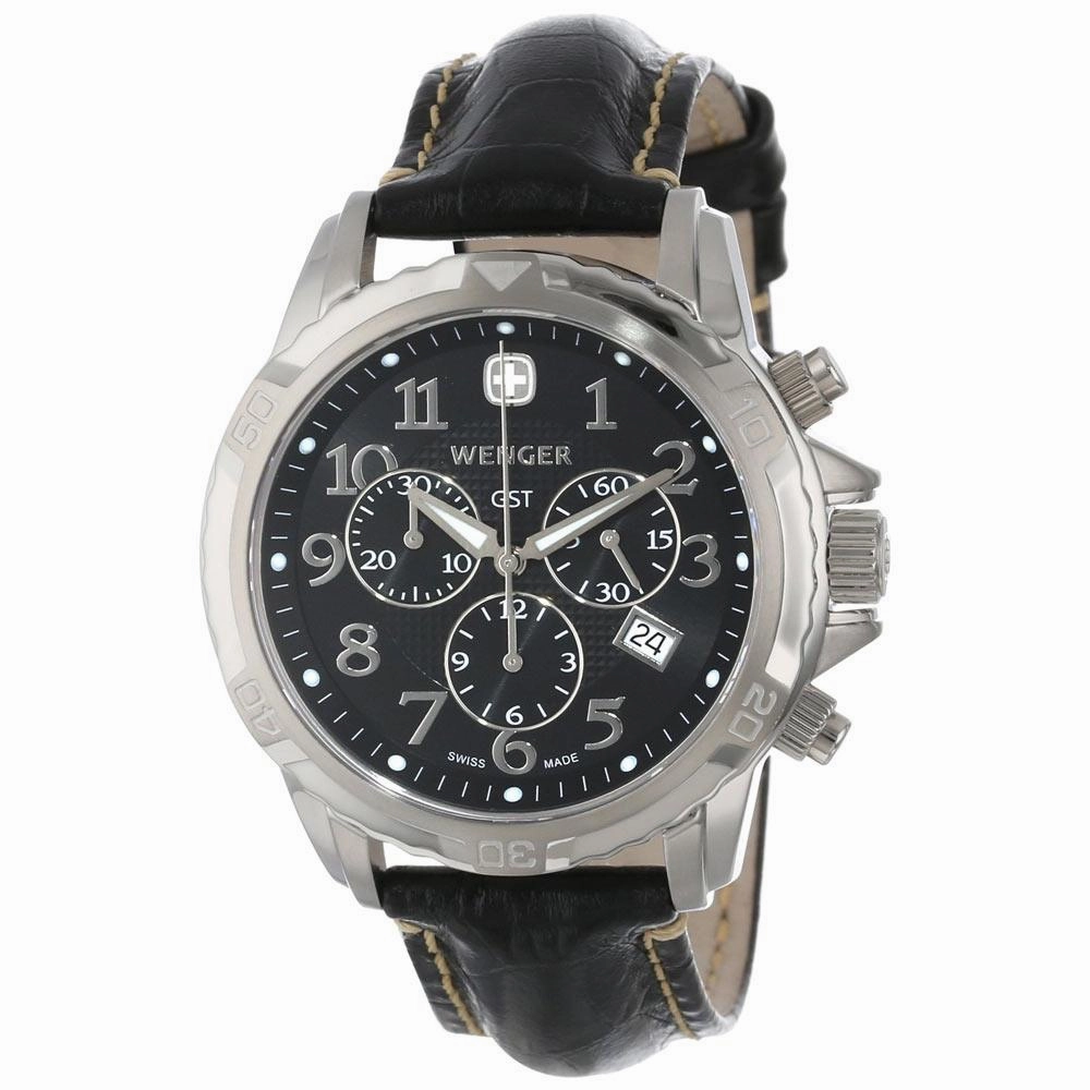 Wenger 78255 Men's GST Chrono Black Dial Black Leather Strap Watch