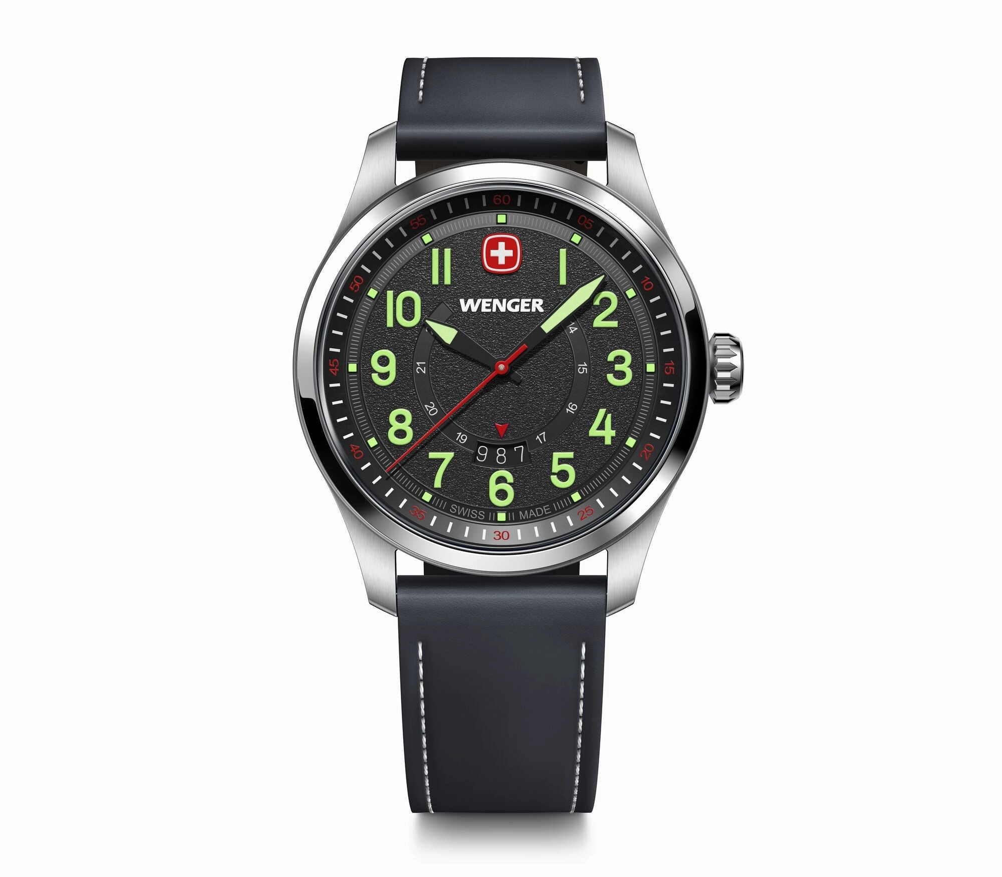 Wenger Terragraph 43 mm Black Dial Leather Watch 01.0541.121