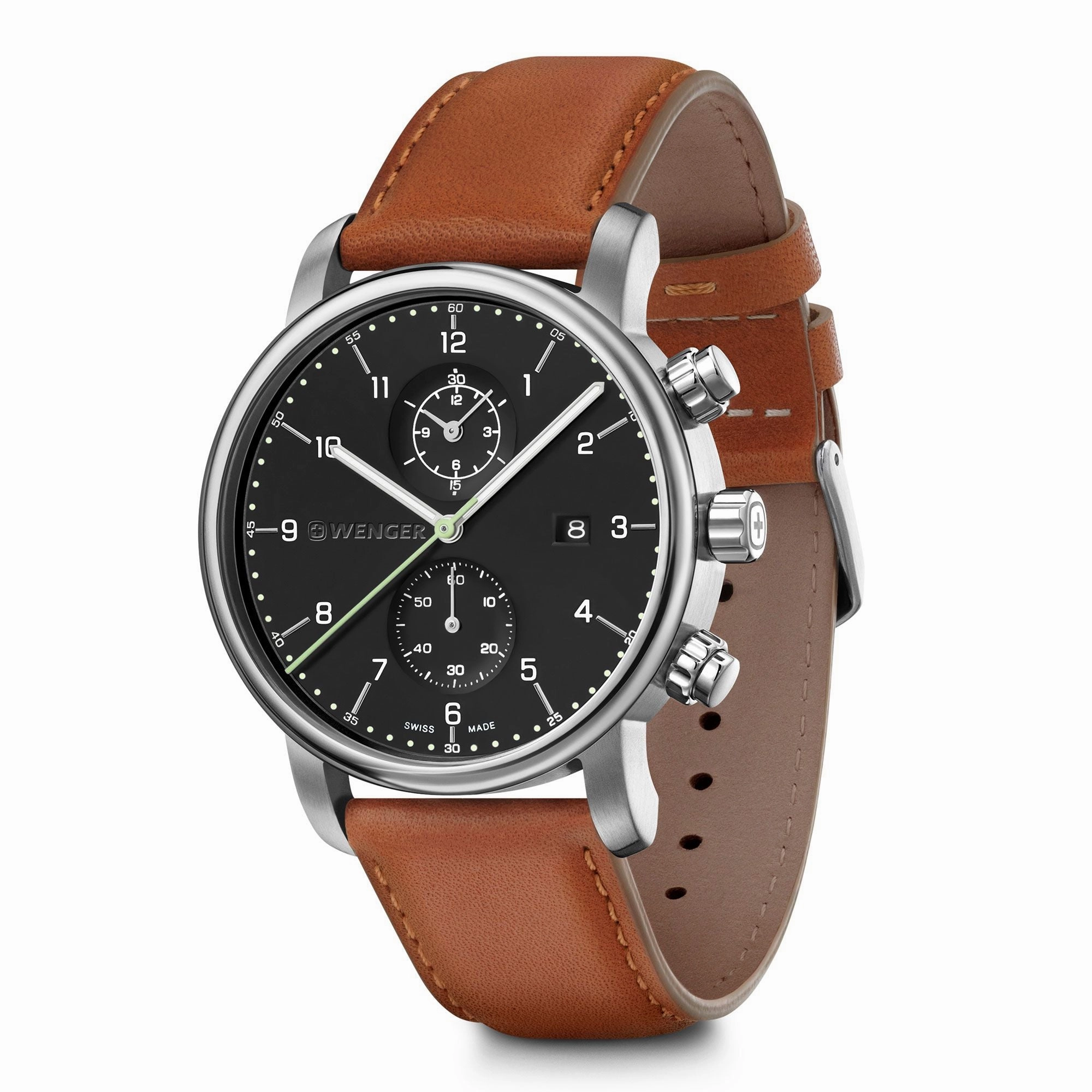 Wenger Urban Classic Chrono Black Dial Brown Strap Watch 01.1743.121