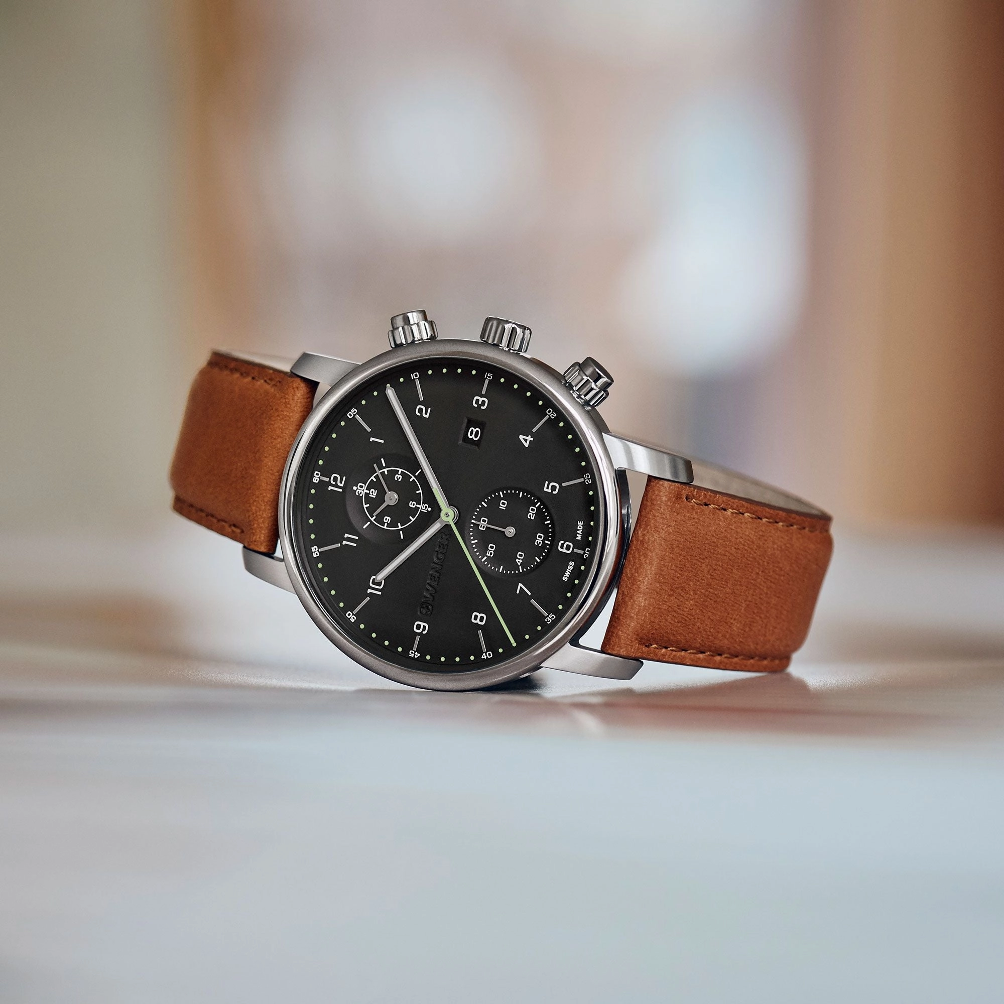 Wenger Urban Classic Chrono Black Dial Brown Strap Watch 01.1743.121