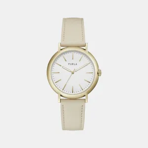 Women Beige Analog Leather Watch WW00023003L2