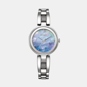 Women Eco-drive Light Blue Dial Analog Stainless Steel Watch EM0801-85N