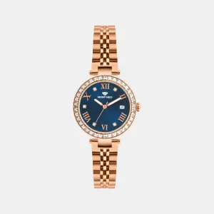 Women Quartz Blue Dial Analog Metal Watch 4505E-M3305