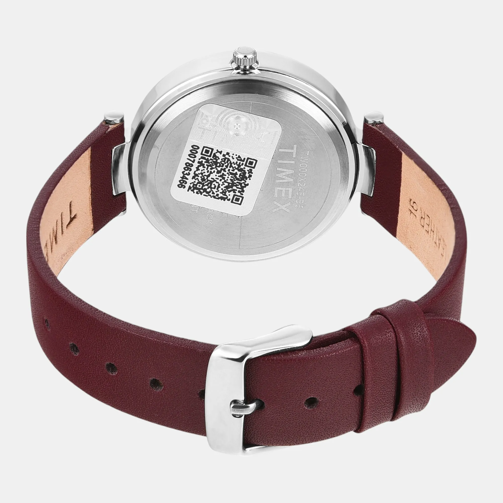 Women Quartz Burgundy Dial Analog Leather Watch TW000X245