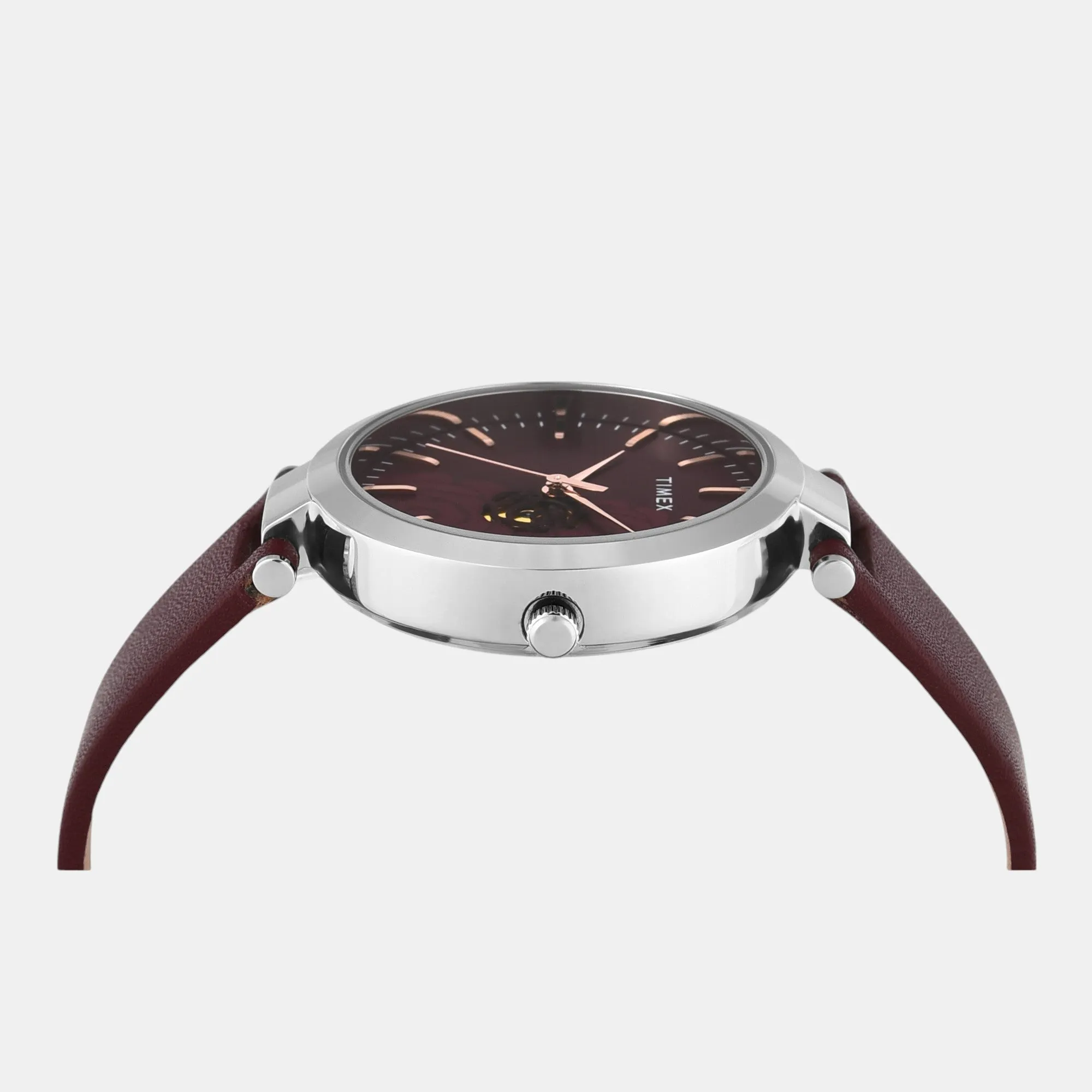 Women Quartz Burgundy Dial Analog Leather Watch TW000X245