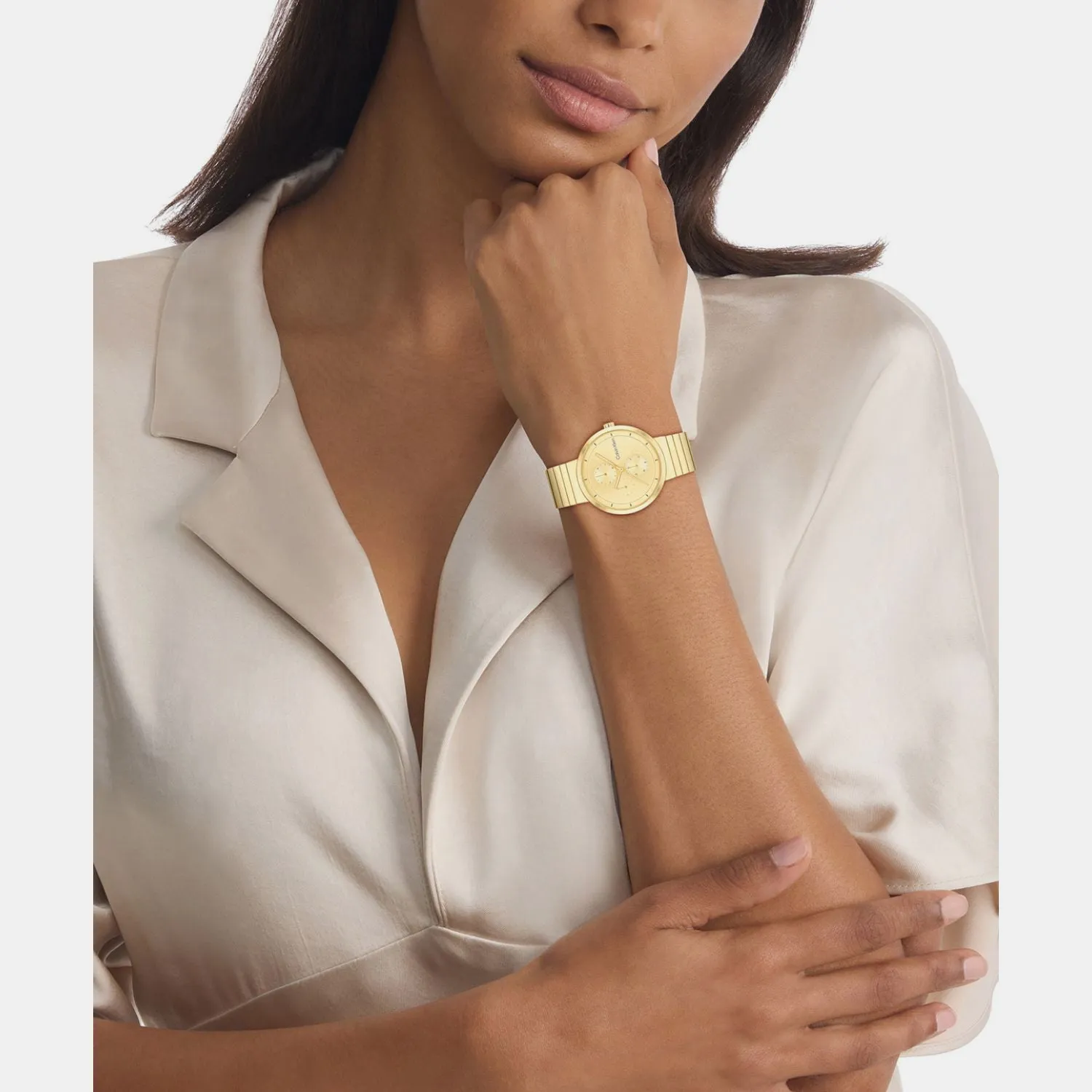 Women Quartz Gold Dial Multi-Function Stainless Steel Watch 25100030