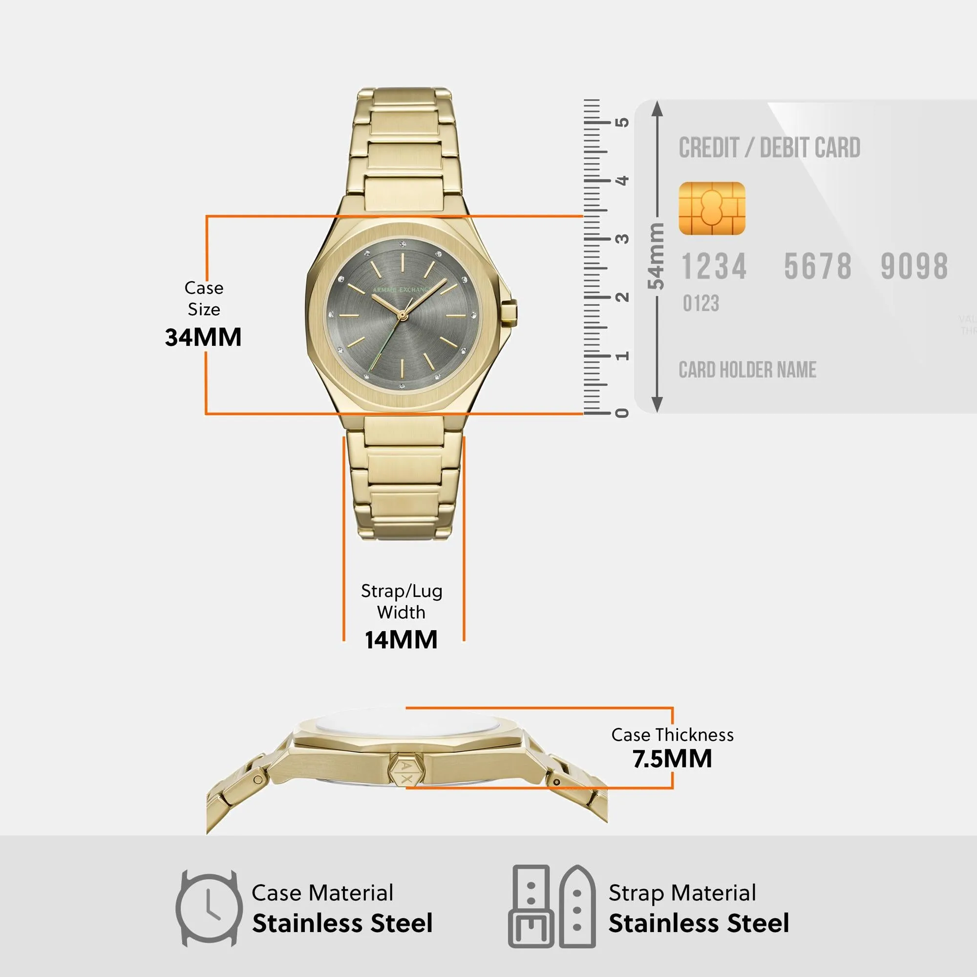 Women Quartz Gray Dial Analog Stainless Steel Watch AX4614