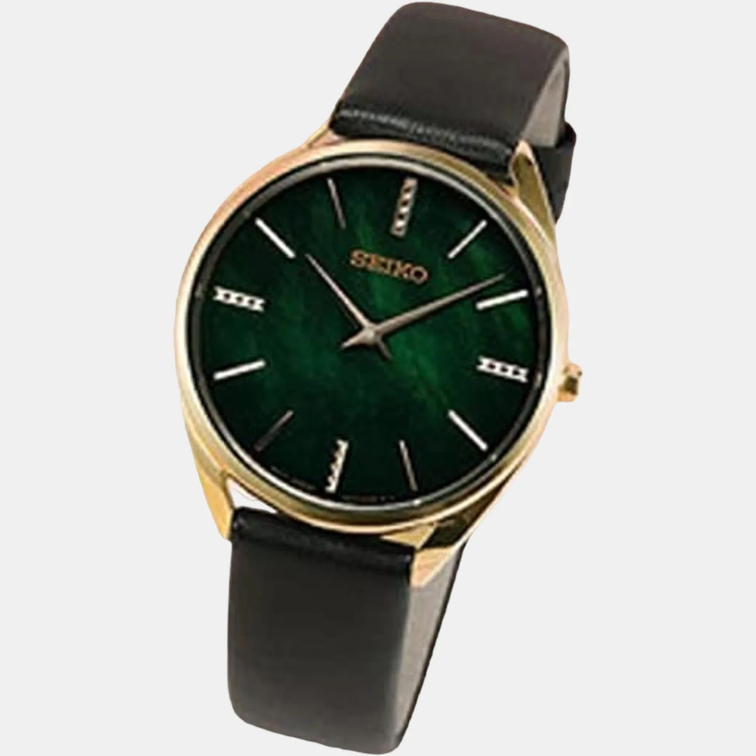 Women Quartz Green Dial Analog Leather Watch SWR068P1