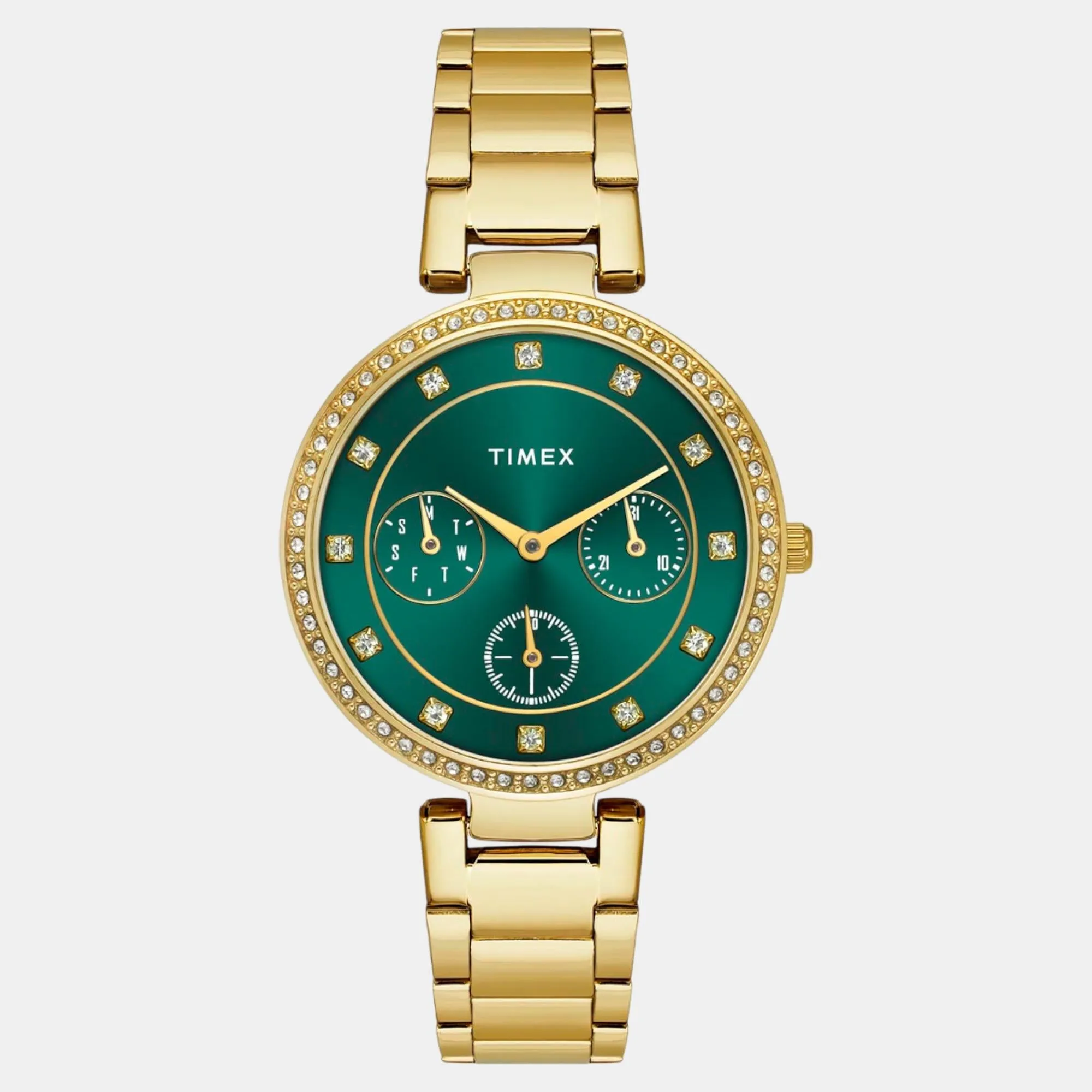 Women Quartz Green Dial Multi-Function Stainless Steel Watch TWEL18700