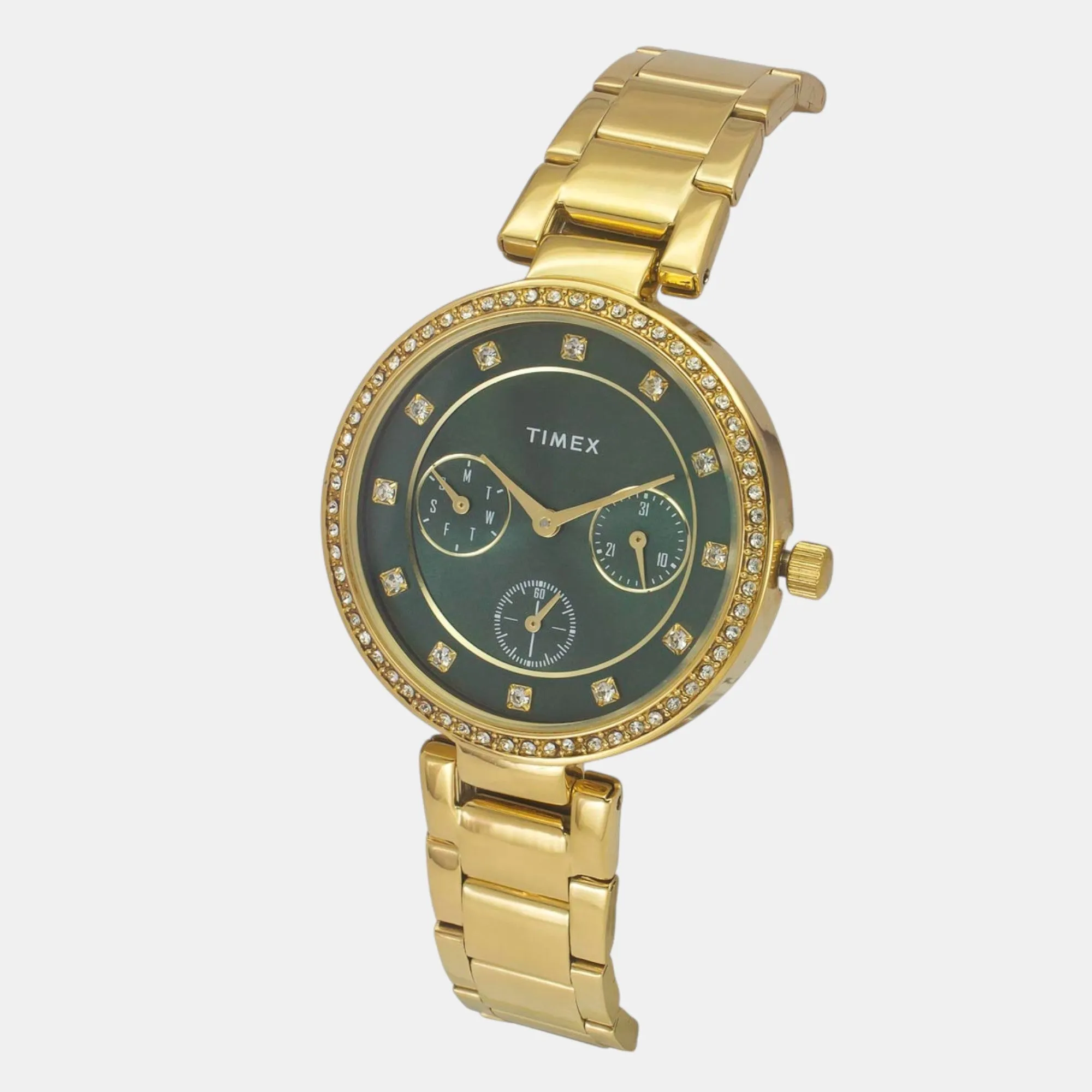 Women Quartz Green Dial Multi-Function Stainless Steel Watch TWEL18700