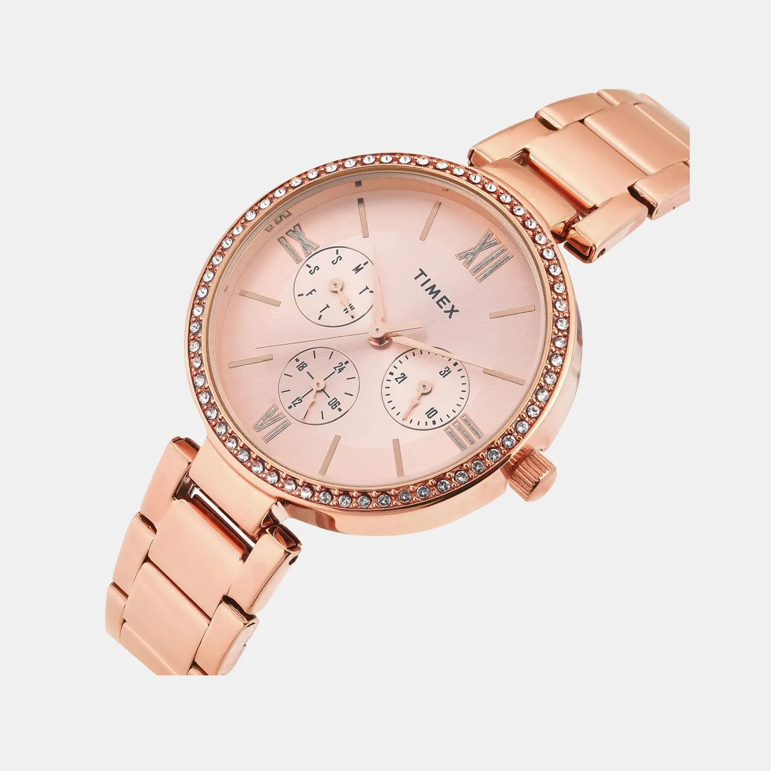 Women Quartz Pink Dial Multi-Function Stainless Steel Watch TWEL18707