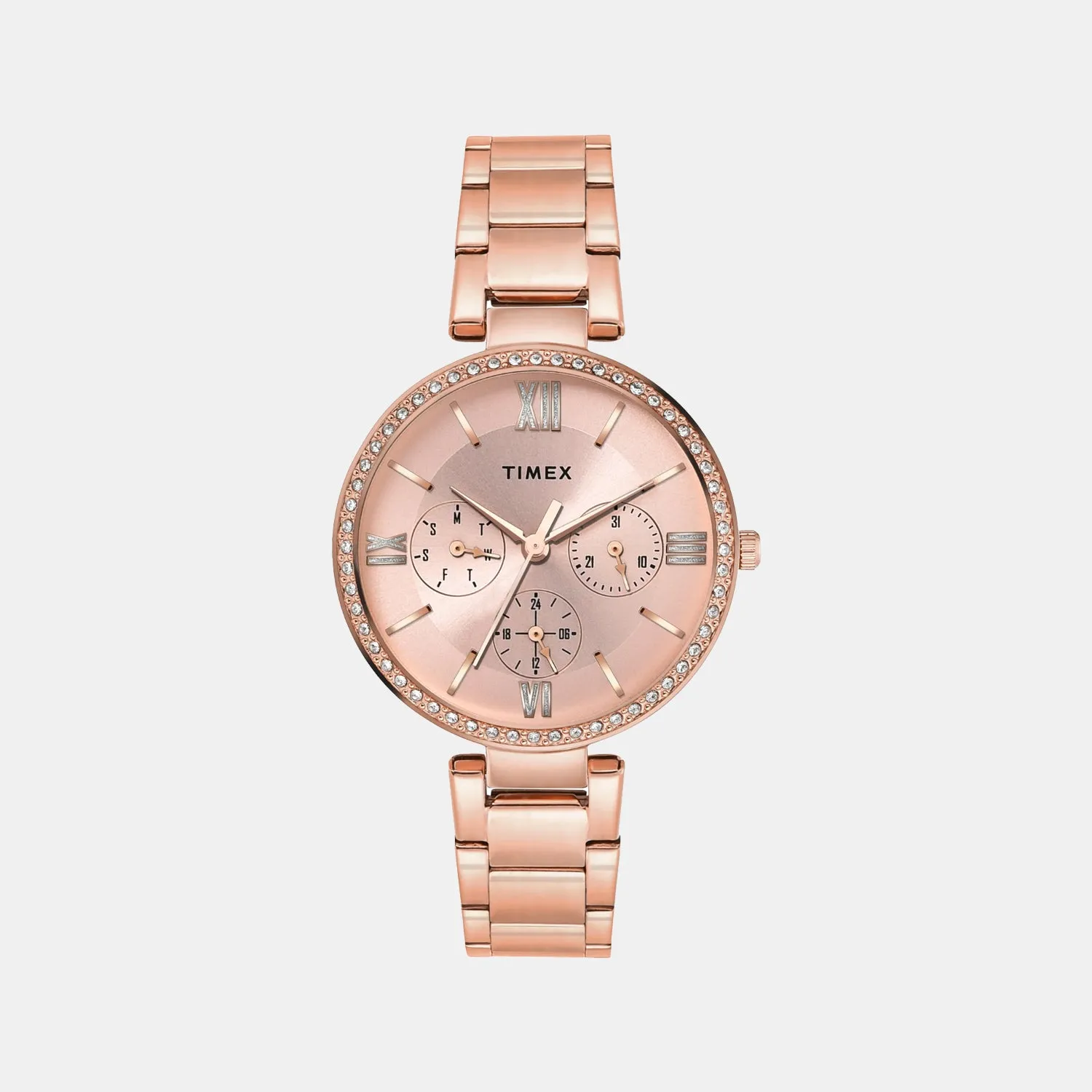 Women Quartz Pink Dial Multi-Function Stainless Steel Watch TWEL18707