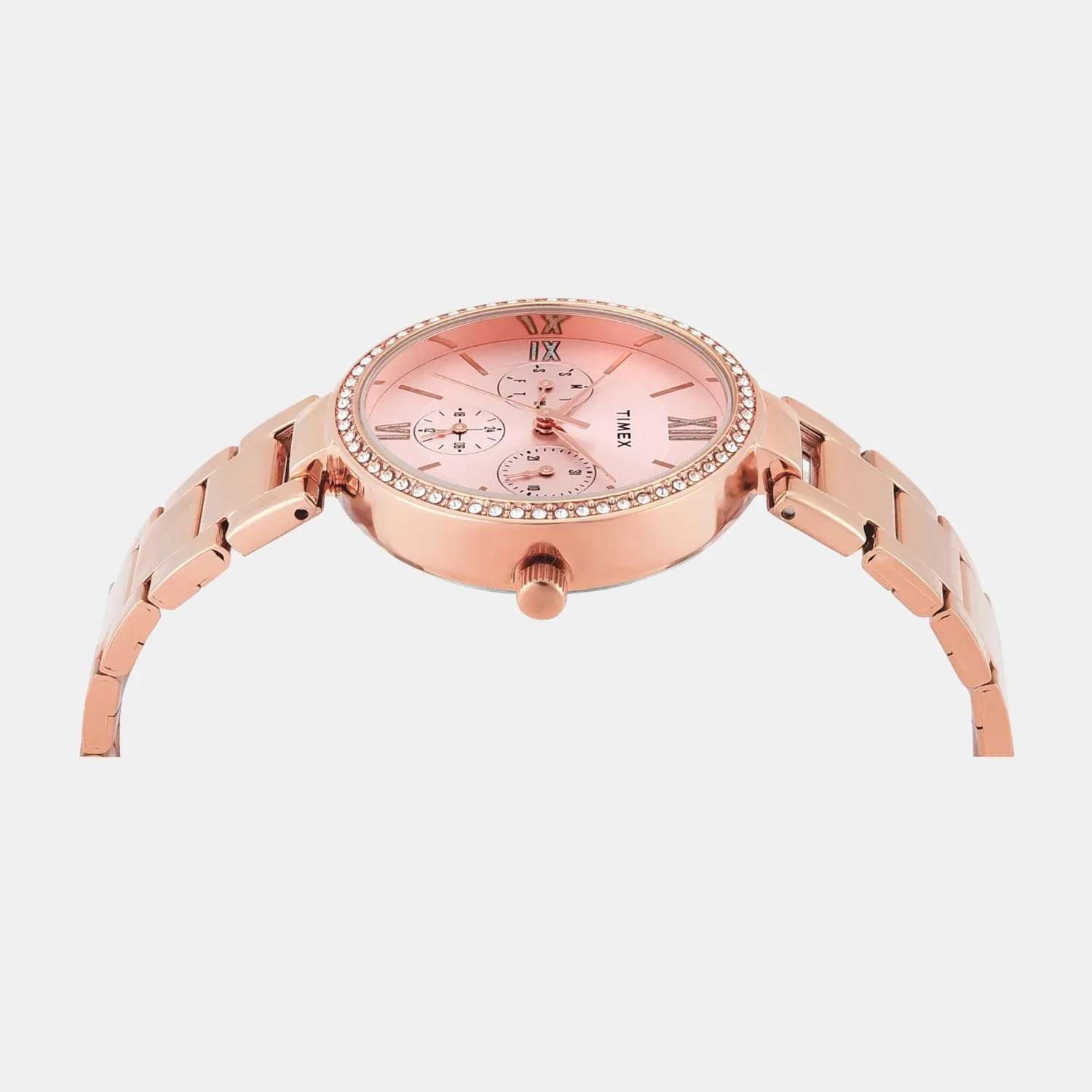 Women Quartz Pink Dial Multi-Function Stainless Steel Watch TWEL18707