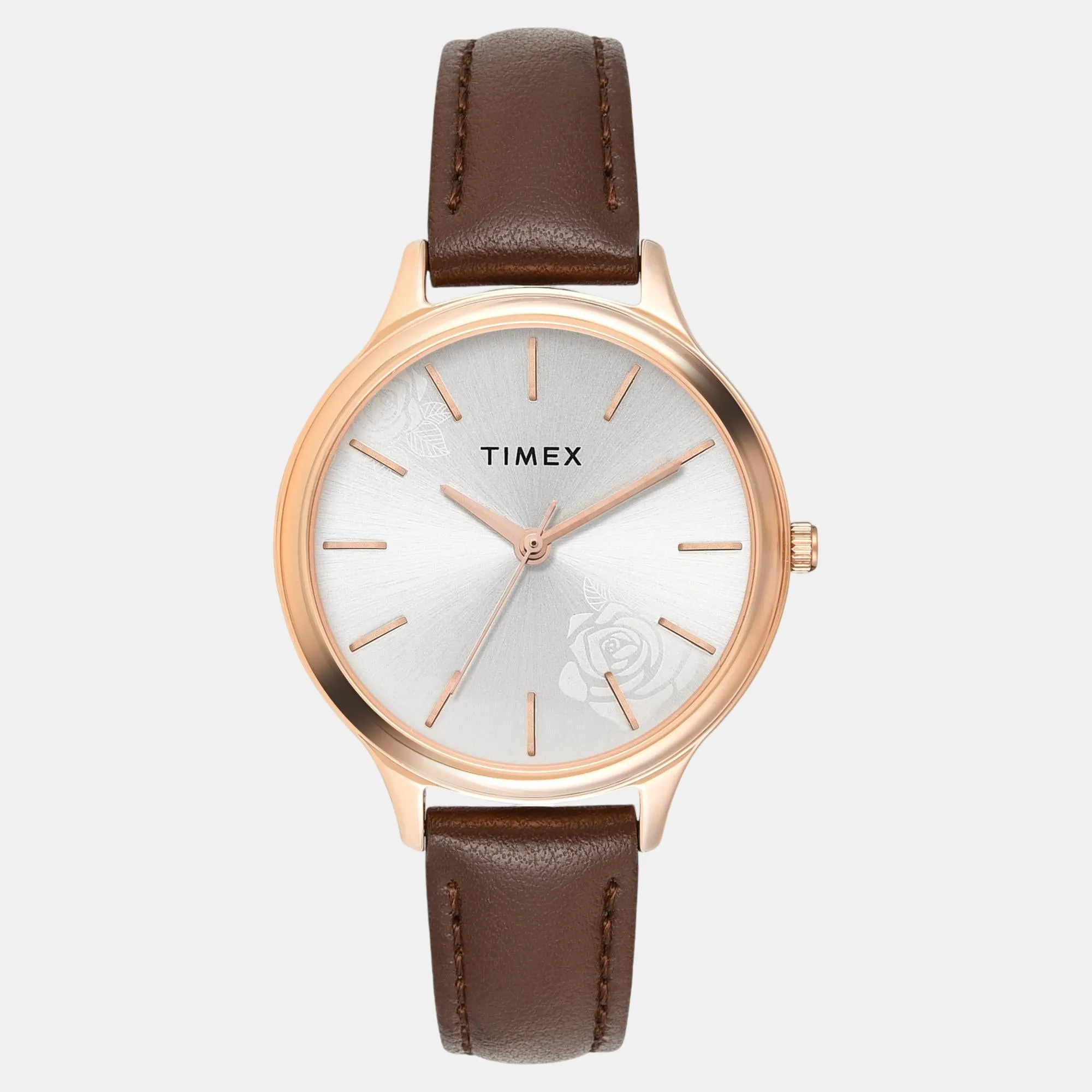 Women Quartz Silver Dial Analog Leather Watch TWTL12105