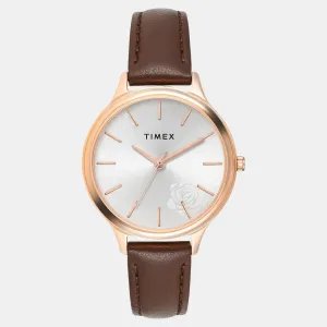 Women Quartz Silver Dial Analog Leather Watch TWTL12105