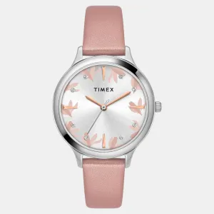 Women Quartz Silver Dial Analog Leather Watch TWTL12107