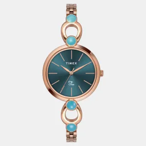 Women Quartz Teal Dial Analog Brass Watch TWEL18106