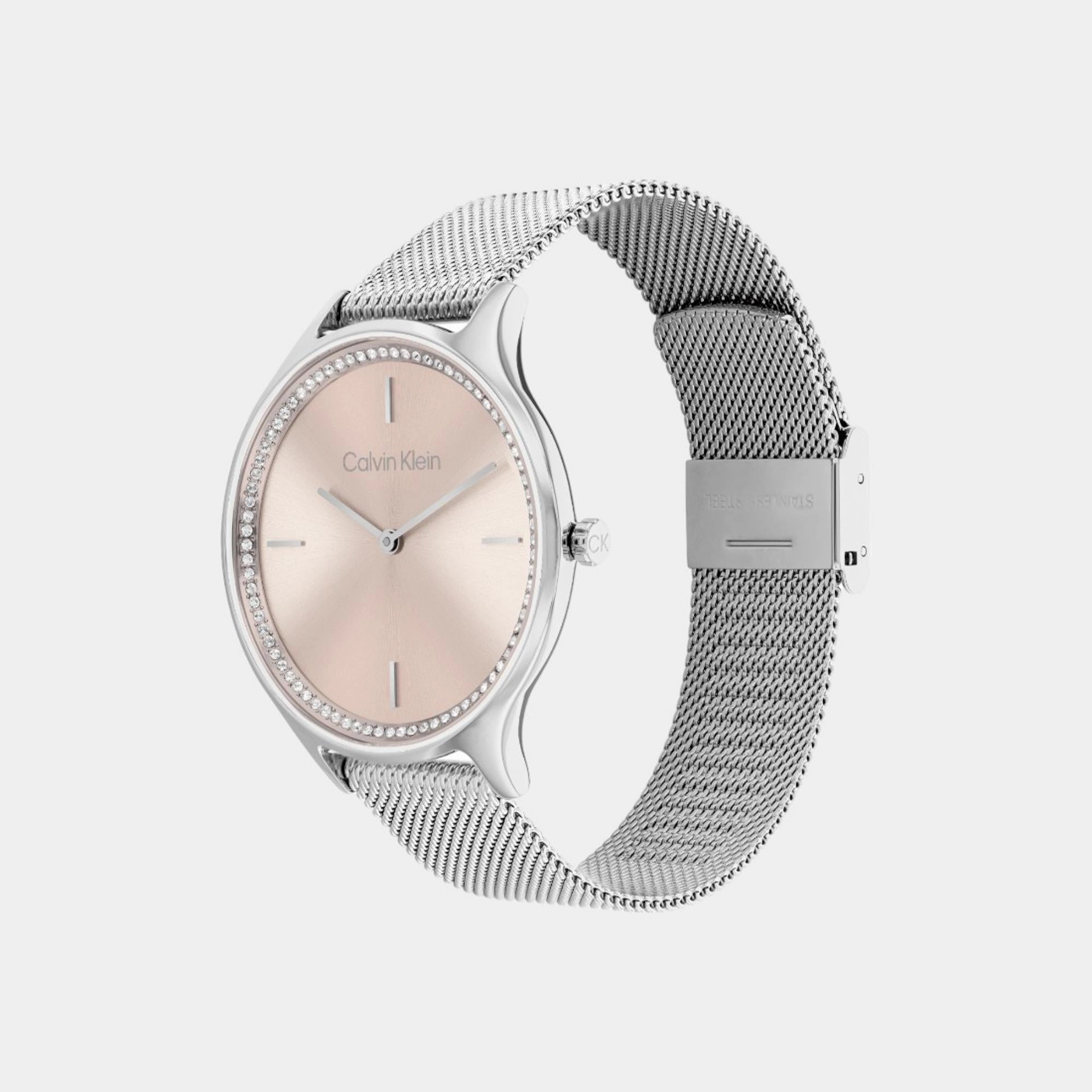 Women Quartz Analog Pink Dial Mesh Watch 25100004