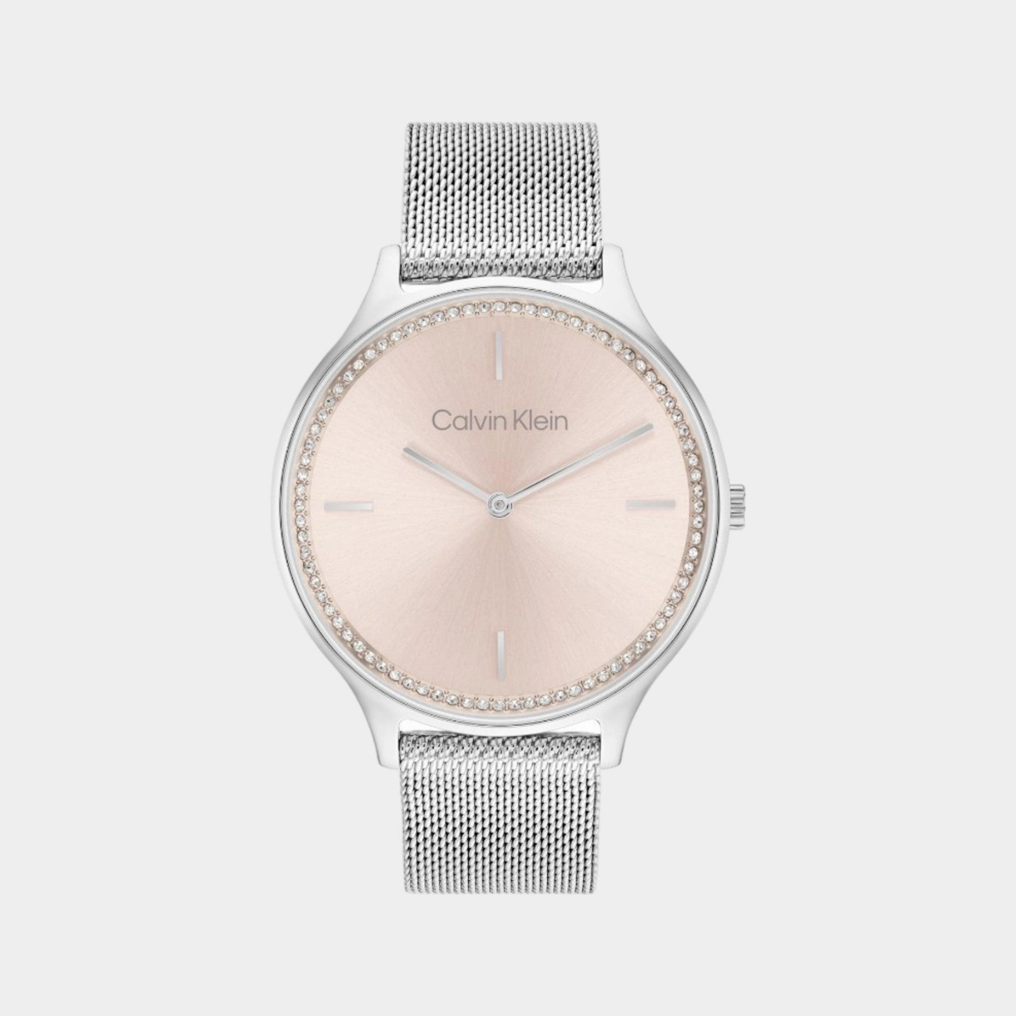 Women Quartz Analog Pink Dial Mesh Watch 25100004