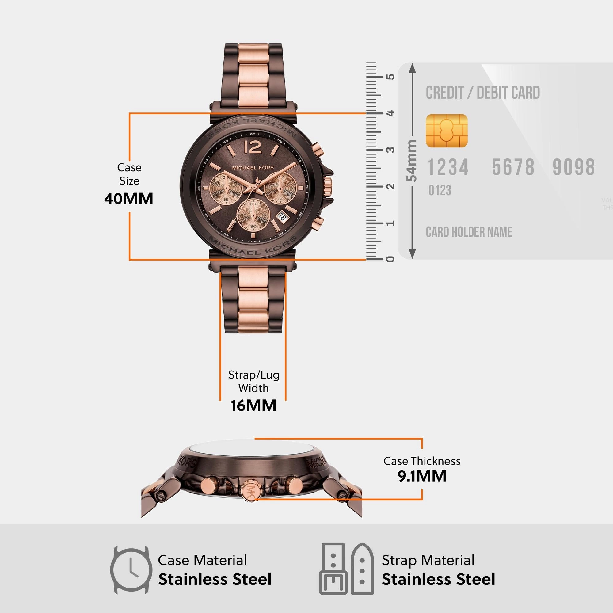 Women Quartz Brown Dial Chronograph Stainless Steel Watch MK7496