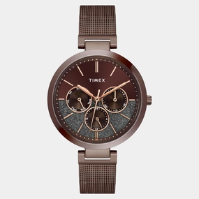Women Quartz Brown Dial Multi-Function Stainless Steel Watch TWEL14507