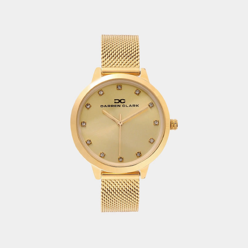 Women Quartz Champaign Dial Analog Mesh Watch 2008B-E0208