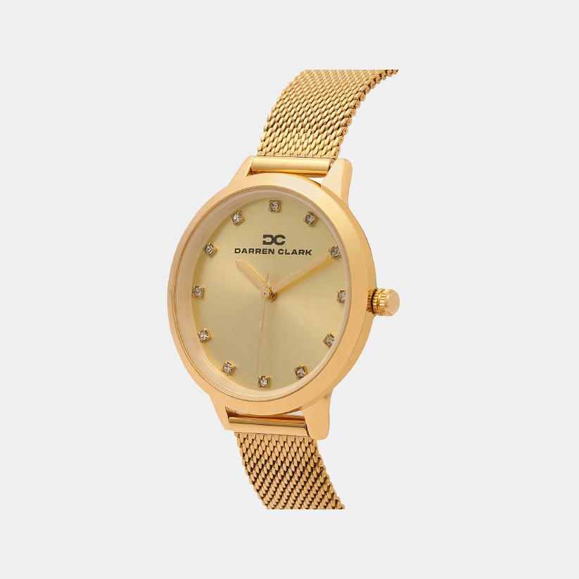 Women Quartz Champaign Dial Analog Mesh Watch 2008B-E0208