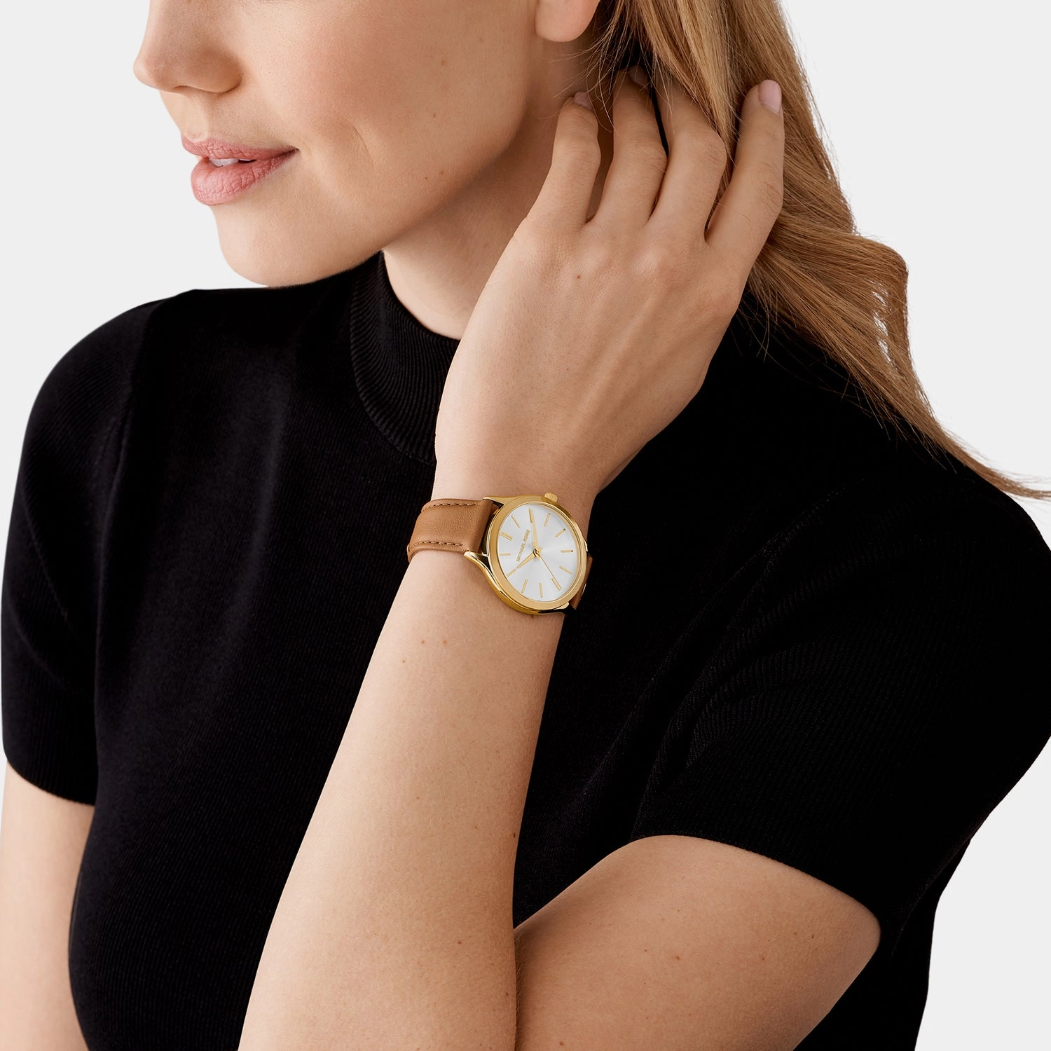 Women's Slim Runway Gold Analog Leather Watch MK7465