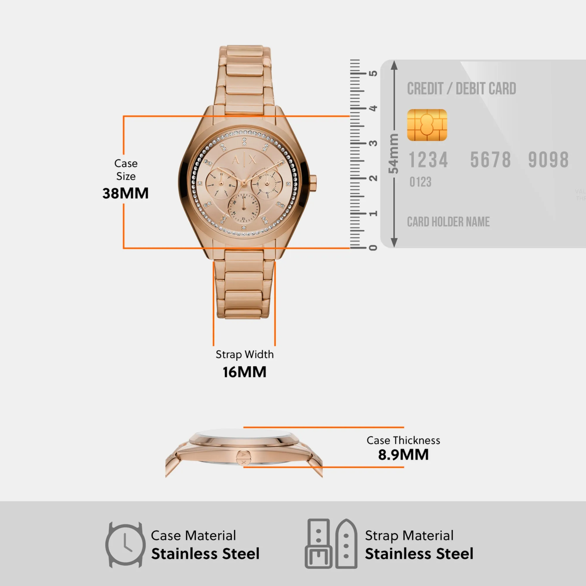 Women's Rose Gold Chronograph Stainless Steel Watch AX5658