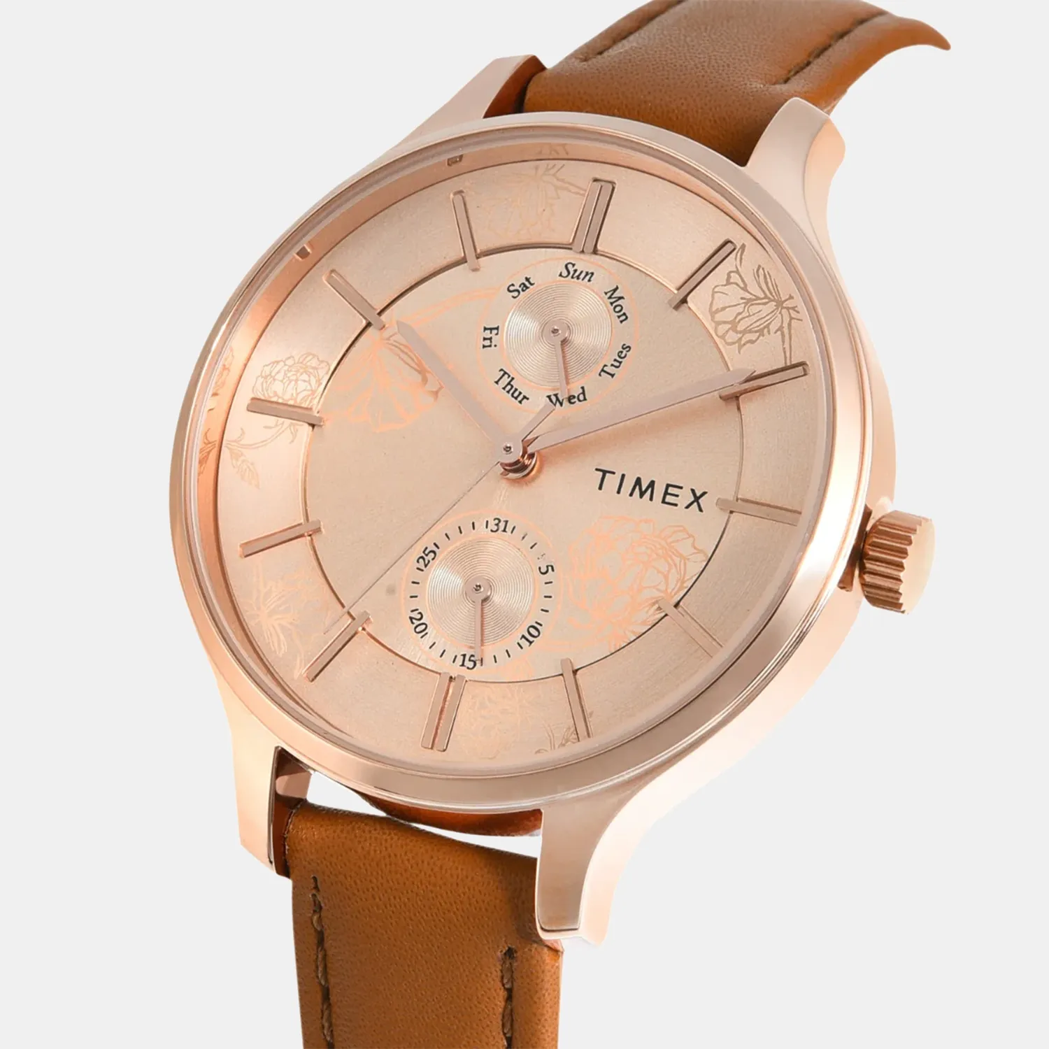 Women's Rose Gold Dial Multi-Function Leather Watch TWEL14823