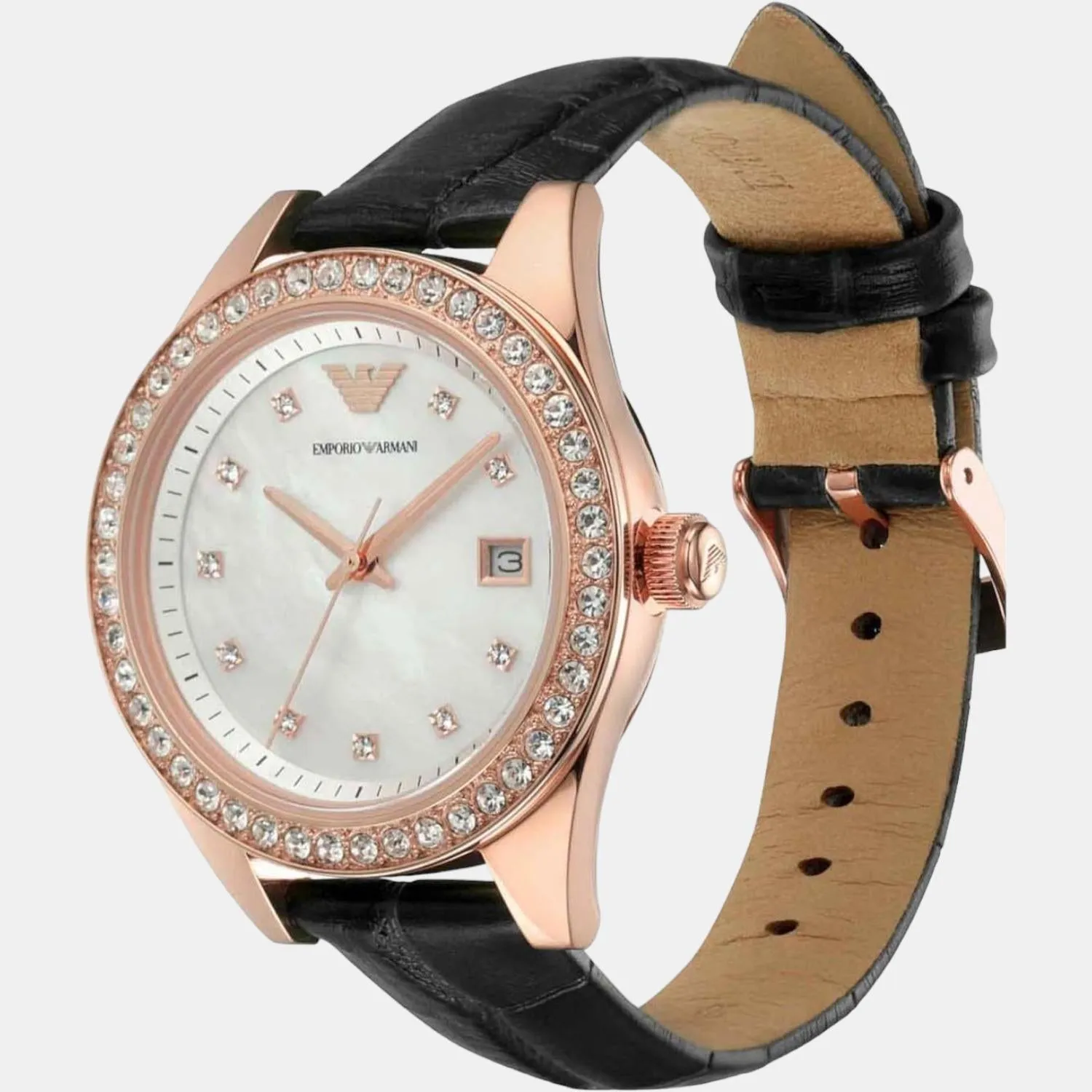 Women's White Analog Leather Watch AR11505