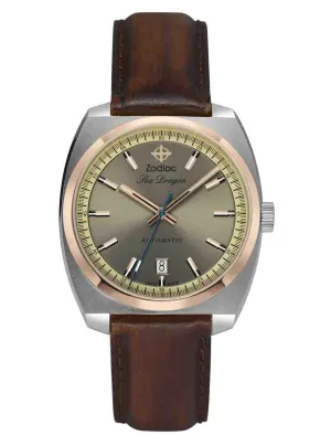 Zodiac SEA DRAGON Automatic Brown Leather Mens Watch ZO9911